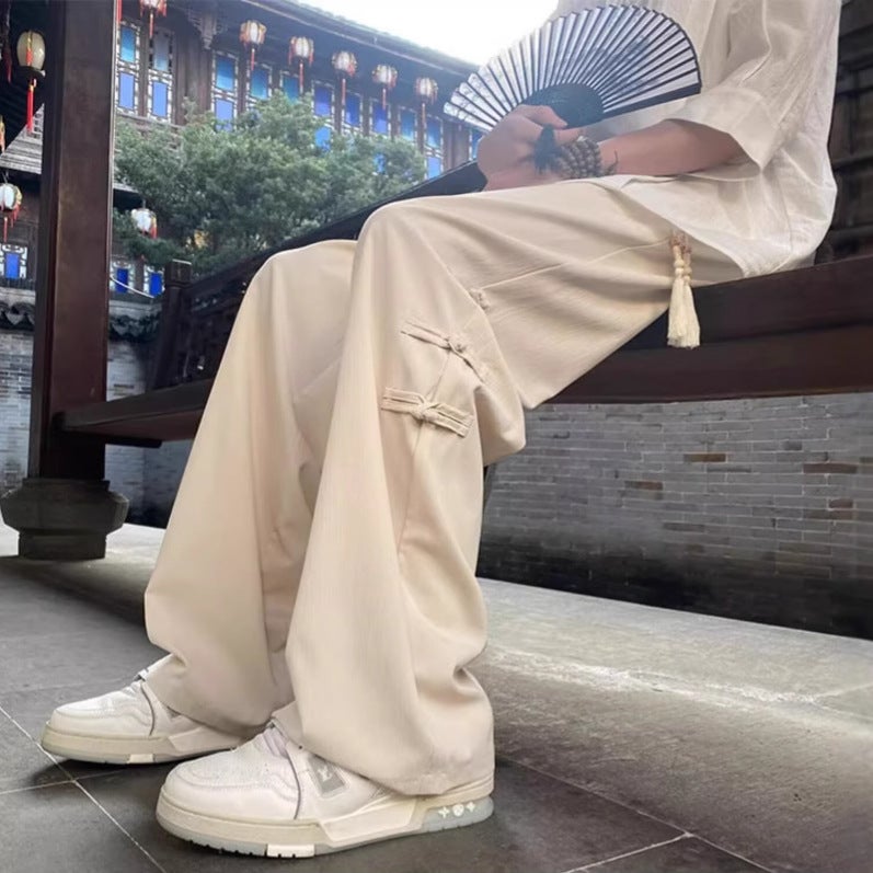 Overalls Pants For Men And Women Early Autumn All-Match New Loose American Style High Street Pleated Chinese Knot Fashion Casual Wide Leg Pants - Image 5